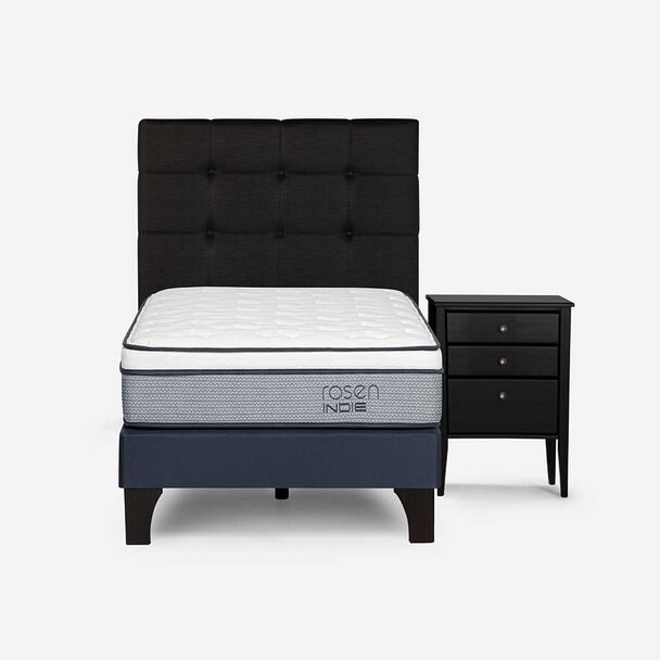 Cama Europea Rosen 1 Plaza Pratta + Respaldo + Velador Issey