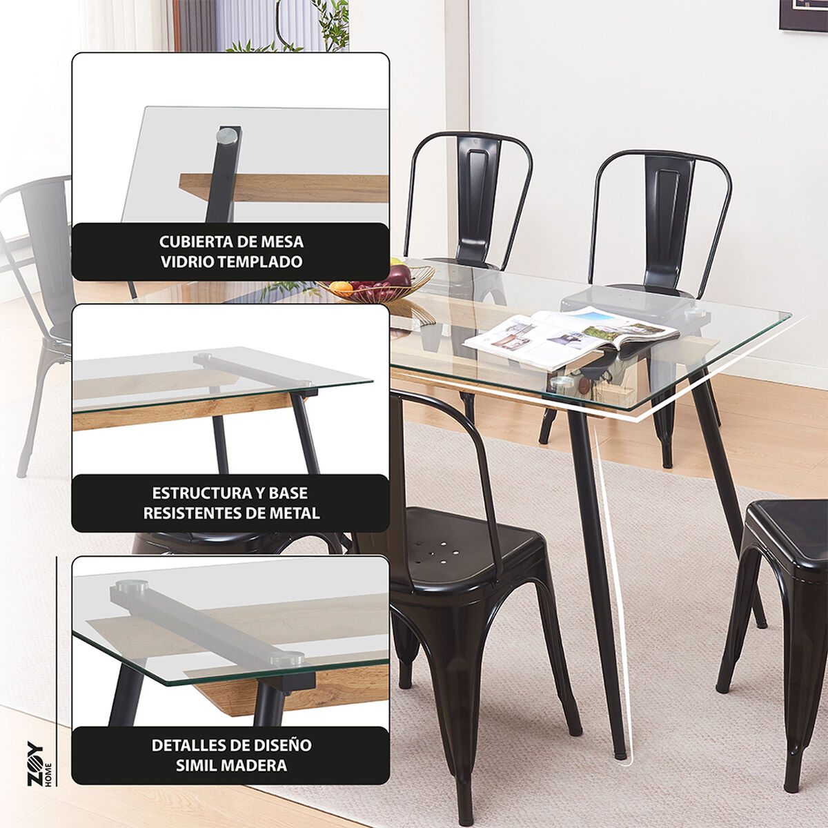 Juego de Comedor Zoy Home Mykonos 6 Sillas Negro