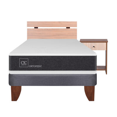 Cama Europea CIC 1,5 Plazas Ortopedic + Respaldo + Velador Olmo