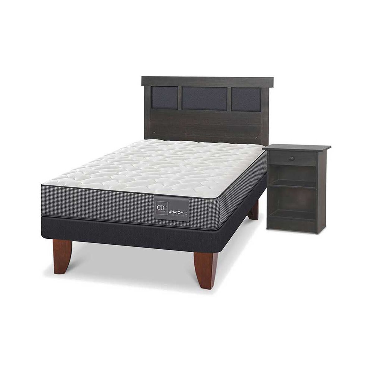 Cama Europea CIC 1,5 Plazas Anatomic + Respaldo + Velador Dublin