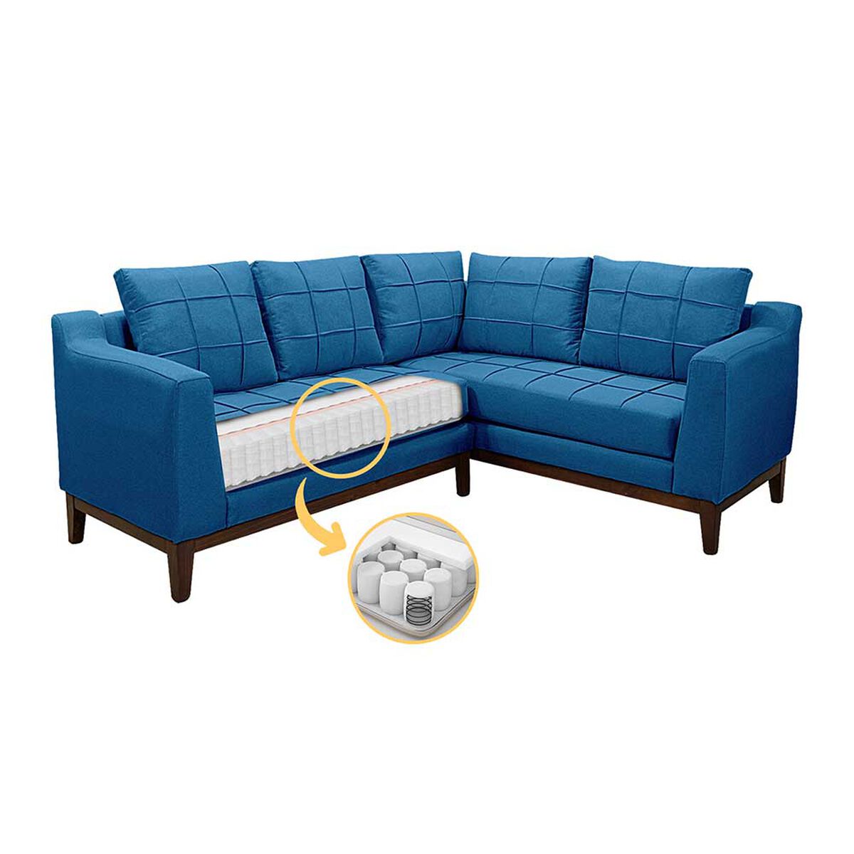 Sofá Seccional Derecho Living Factory Roble 5 Cuerpos Azul Petróleo