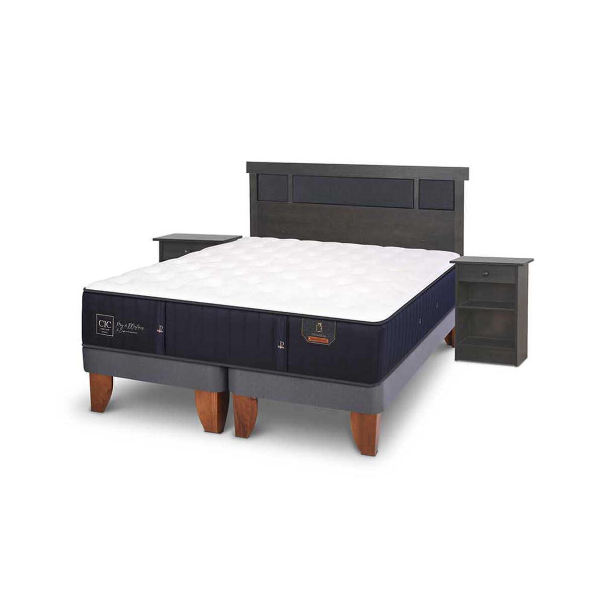 Cama Europea CIC Base Dividida 2 Plazas Premium + Respaldo + 2 Veladores Dublin