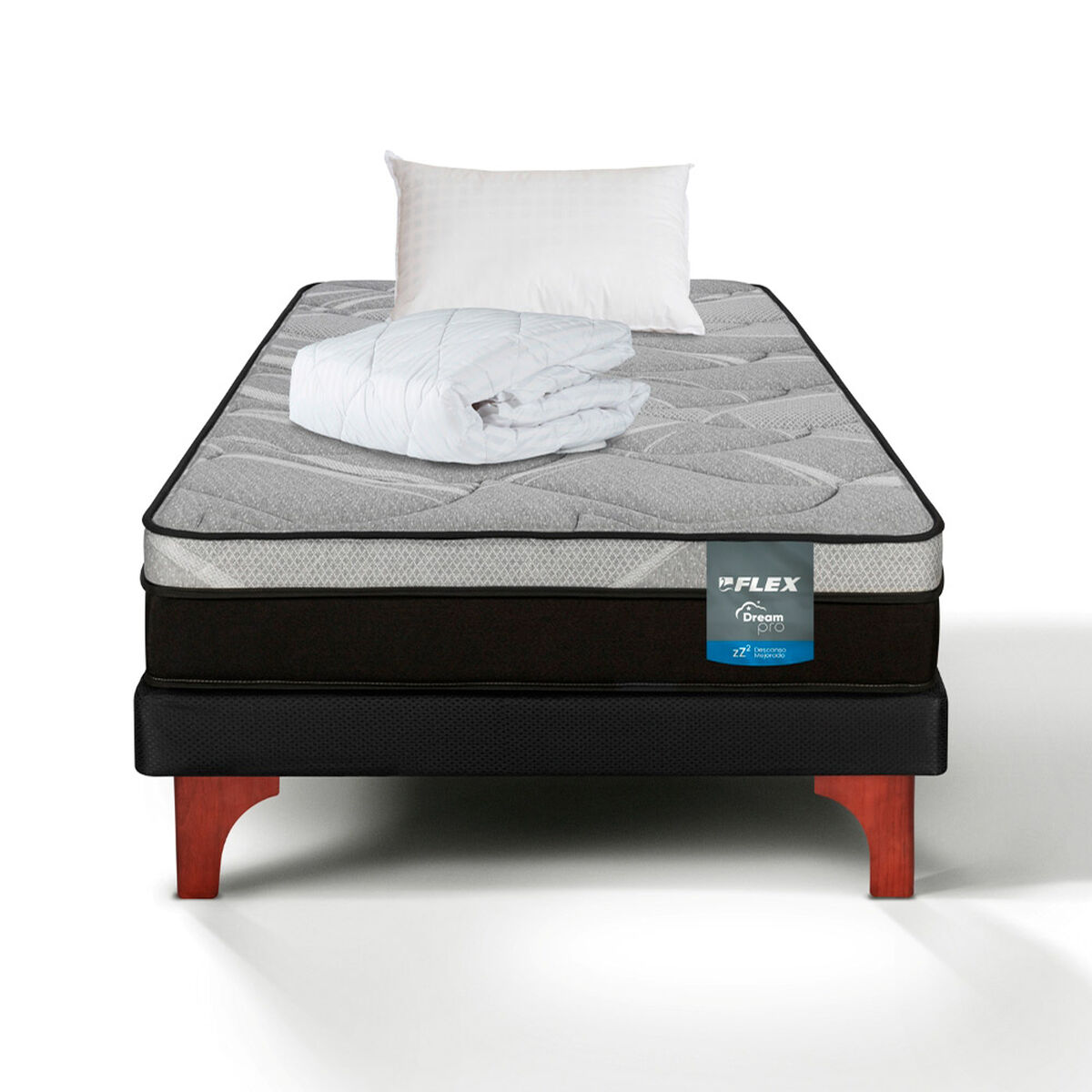 Cama Europea Flex 1,5 Plazas Dream Pro Box + Almohada + Cubrecolchon
