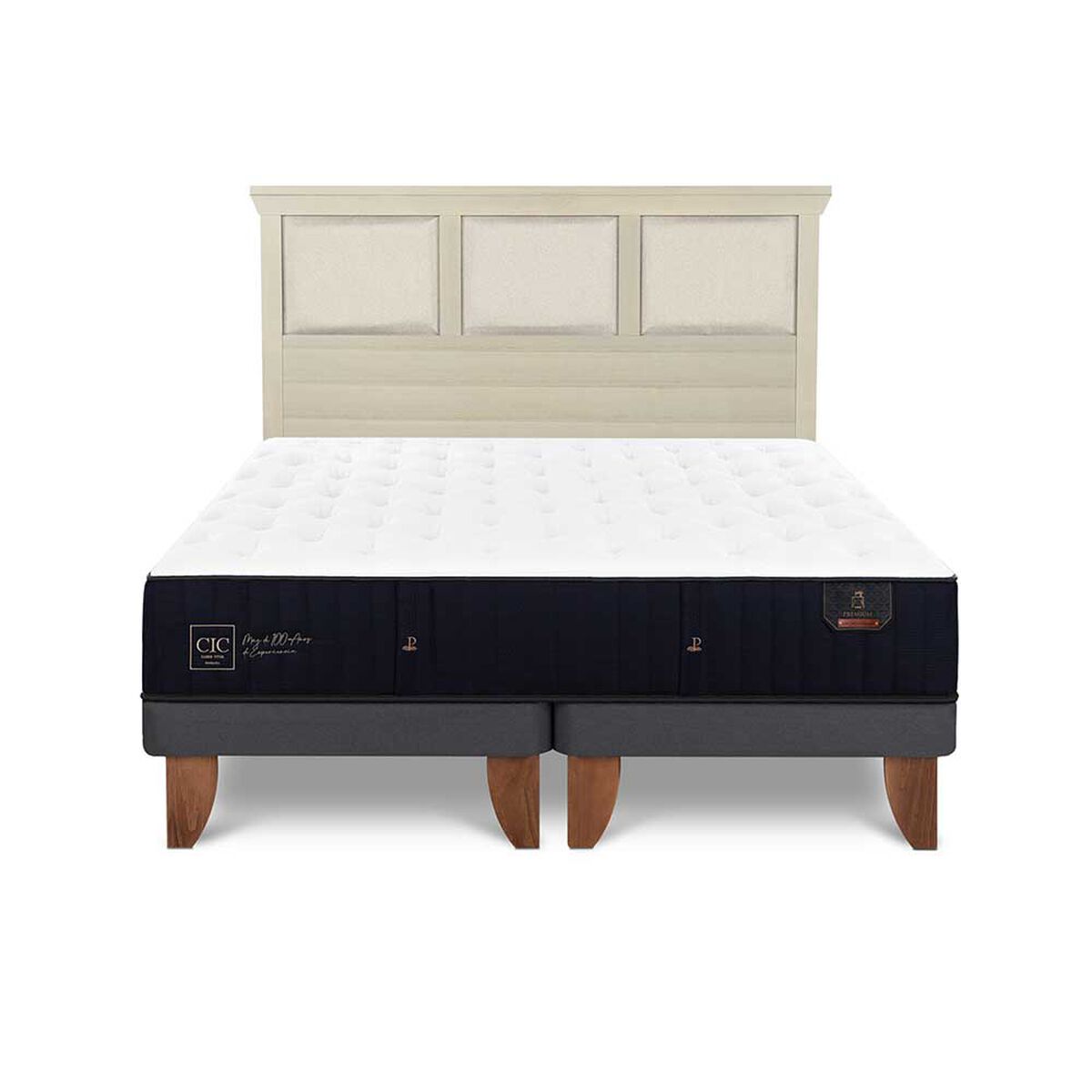 Cama Europea CIC Base Dividida 2 Plazas Premium + Respaldo Torino Alpino