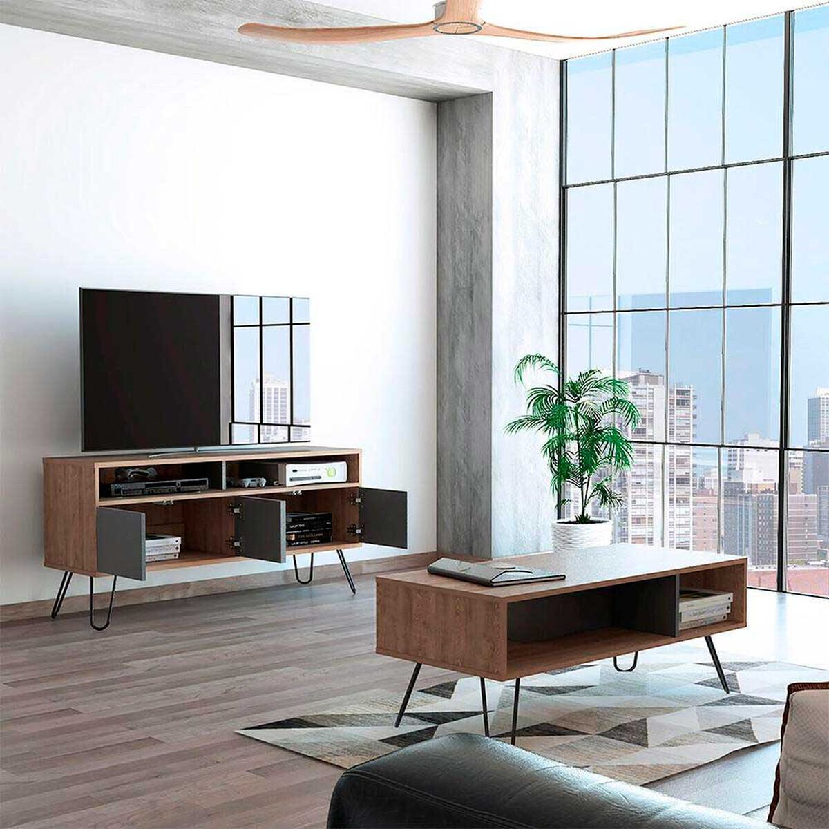 Rack TV Hasta 55" + Mesa de Centro Vassel TuHome