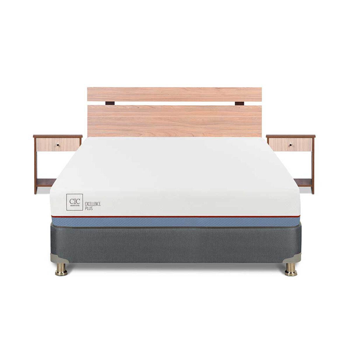 Cama Americana CIC Base Dividida 2 Plazas Excellence Plus + Respaldo + 2 Veladores