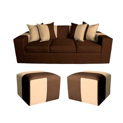 Imagen 1 del producto Sofa + 2 Pouff A&M Home Benjamin Café Beige