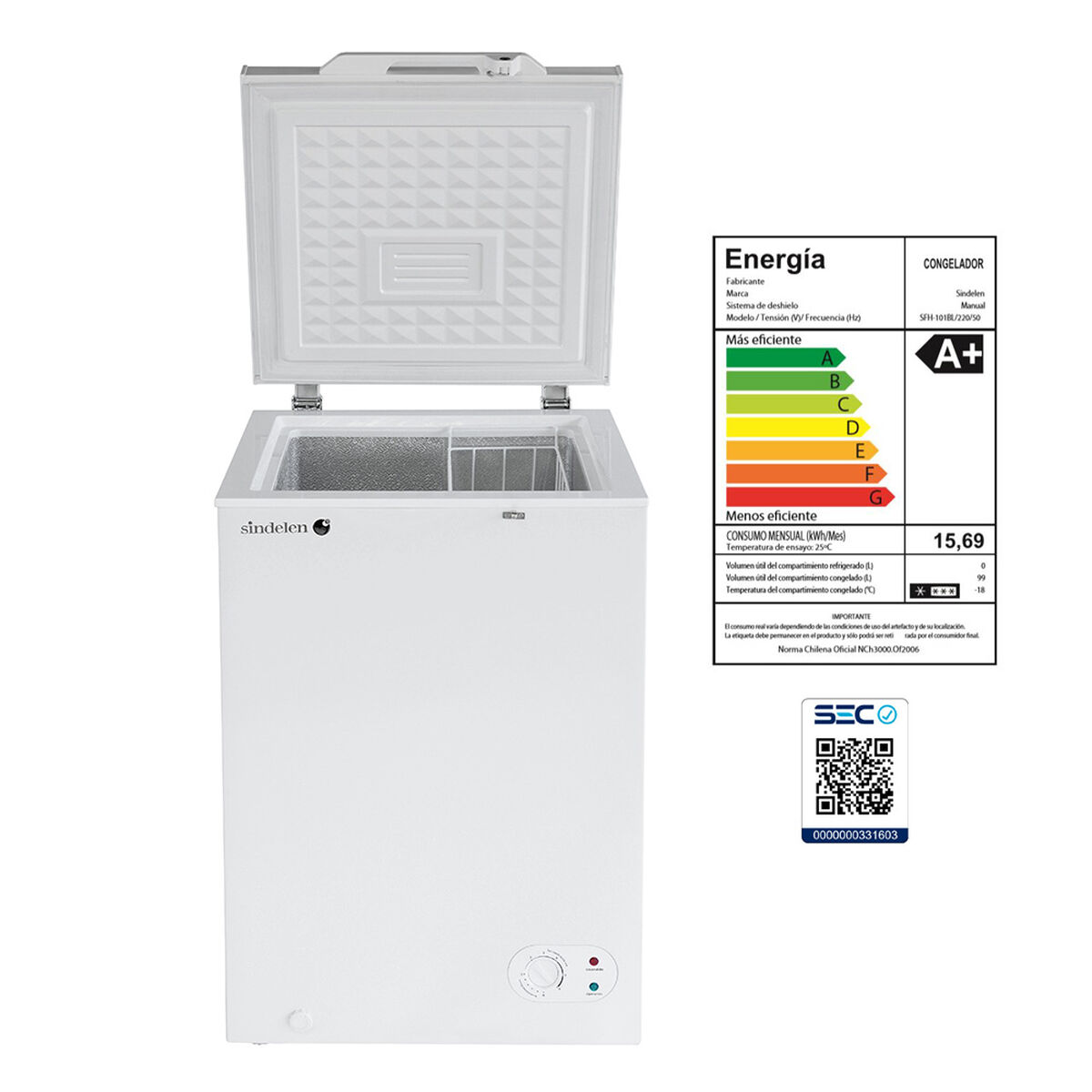 Freezer Horizontal Sindelen SFH-101BL 99 lts.