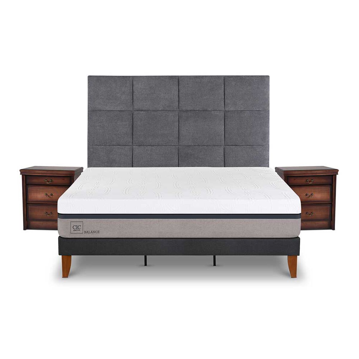 Cama Europea CIC S&uacute;per King Balance + Respaldo + 2 Veladores T&aacute;mesis