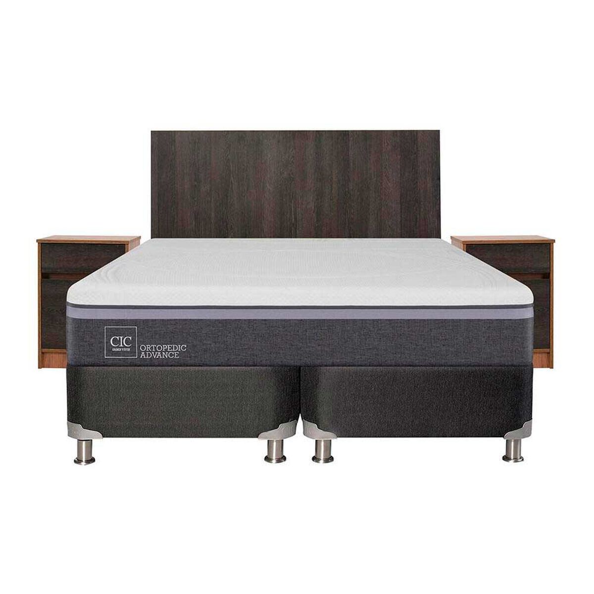 Box Spring CIC Base Dividida 2 Plazas Ortopedic Advance + Respaldo + 2 Veladores