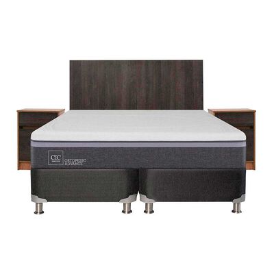 Box Spring CIC Base Dividida 2 Plazas Ortopedic Advance + Respaldo + 2 Veladores