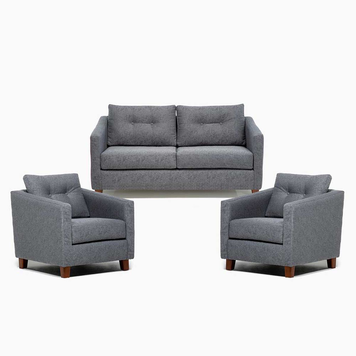 Juego de Living Barra Design Elena Sofá 2 Cuerpos + Dos Sillones 1 Cuerpo Gris