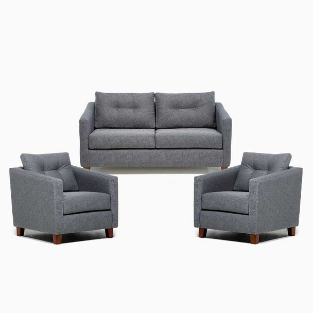 Juego de Living Barra Design Elena Sofá 2 Cuerpos + Dos Sillones 1 Cuerpo Gris