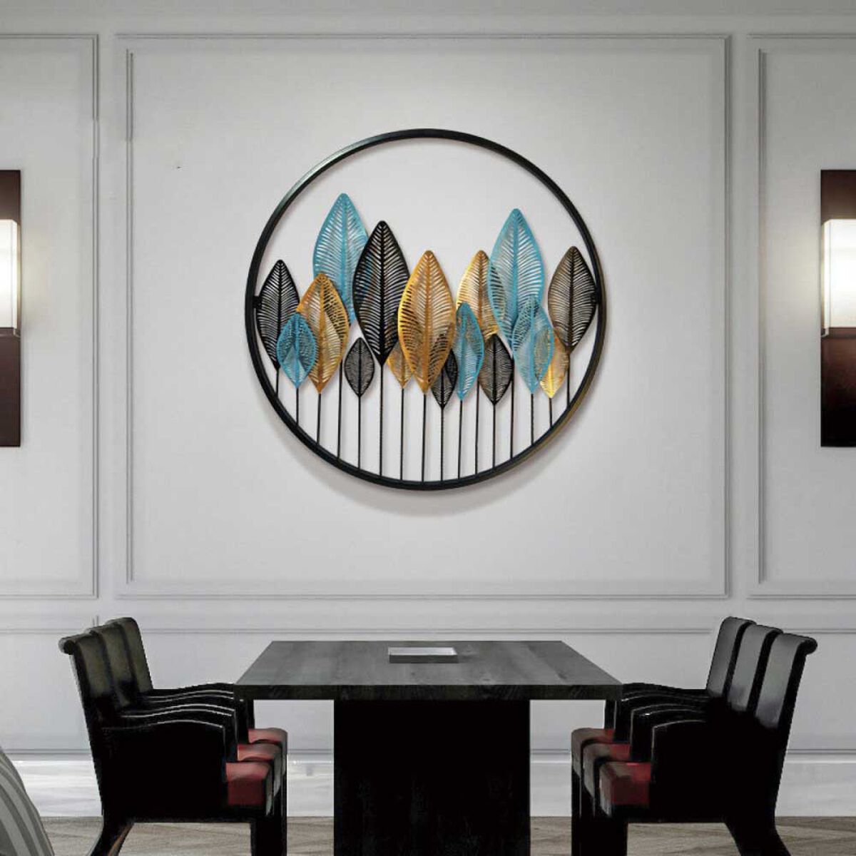 Cuadro Decorativo Redondo Ankara Hojas Multicolor