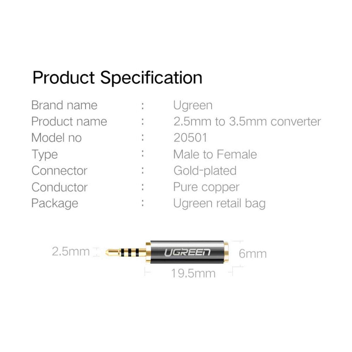 Adaptador Plug 2.5Mm A Jack 3.5Mm M/H Mic Compatible Ugreen 20501