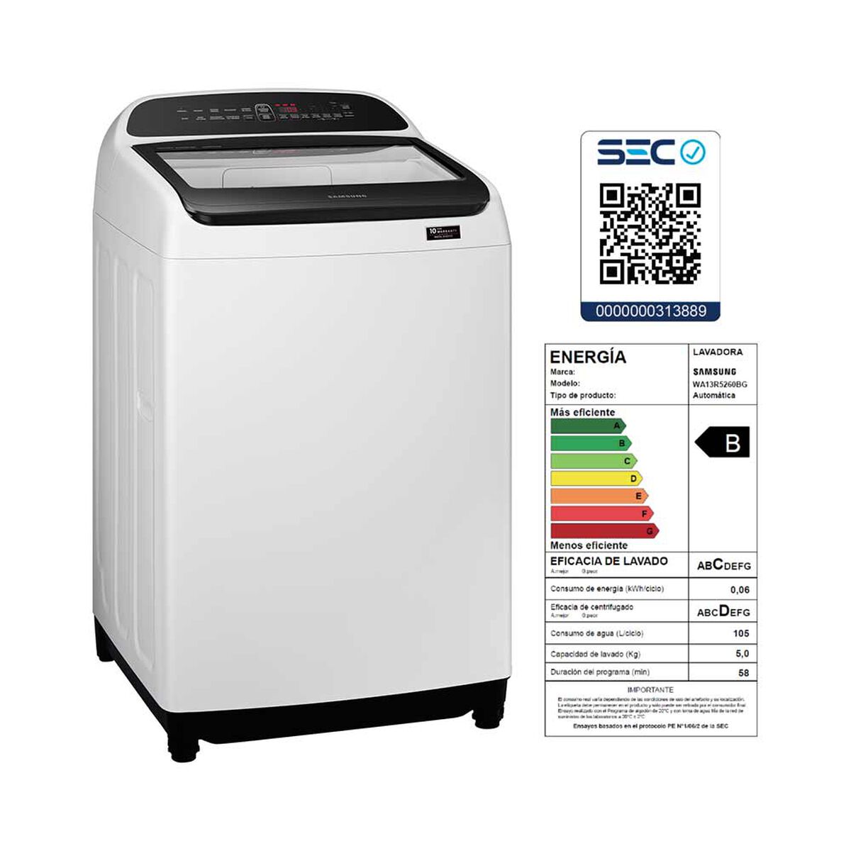 Lavadora Automática Samsung WA13R5260BW/ZS 13 kg