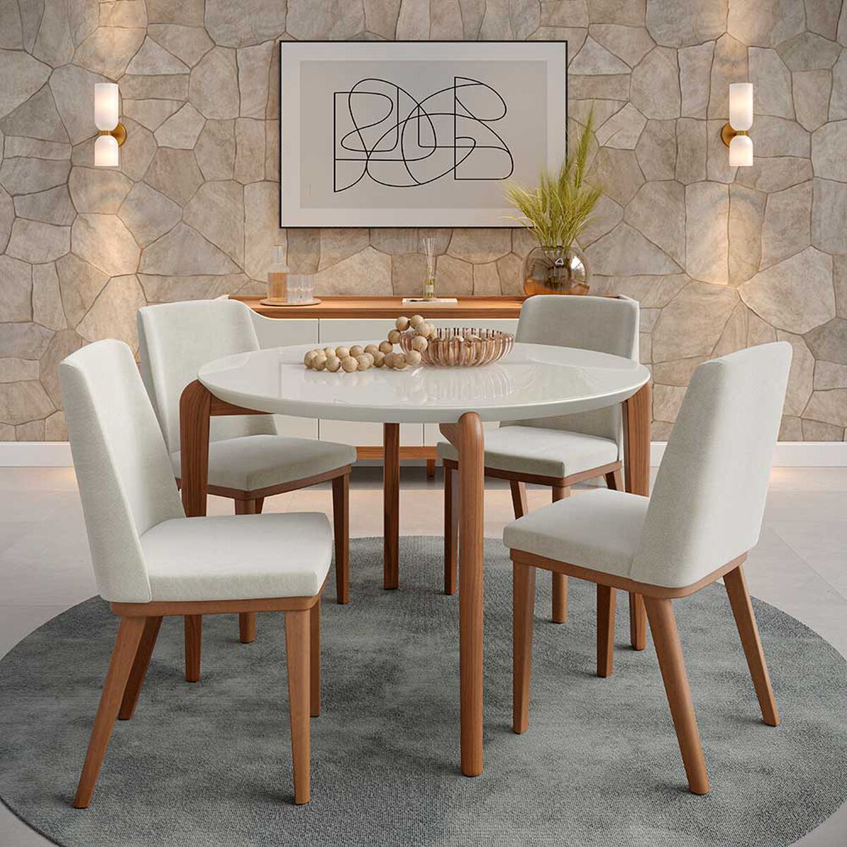 Comedor Decocasa Donatella 4 Sillas Off White Castaño