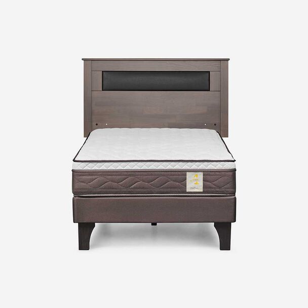 Cama Europea Rosen 1 Plaza New Style 4 Plus + Respaldo Ferrera Gris