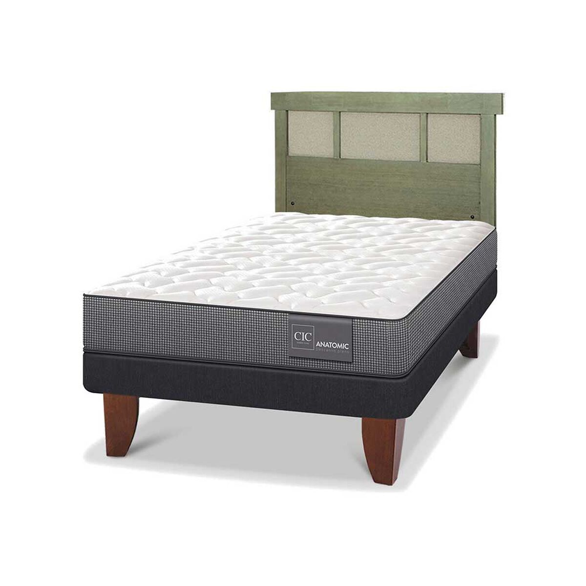 Cama Europea CIC 1,5 Plazas Anatomic + Respaldo Dublin Olivo