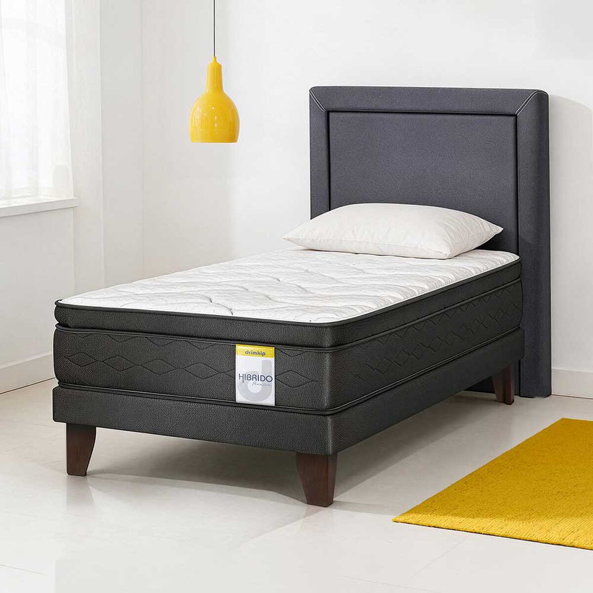 Cama Europea Drimkip 1 Plaza Hibrido Premium + Respaldo