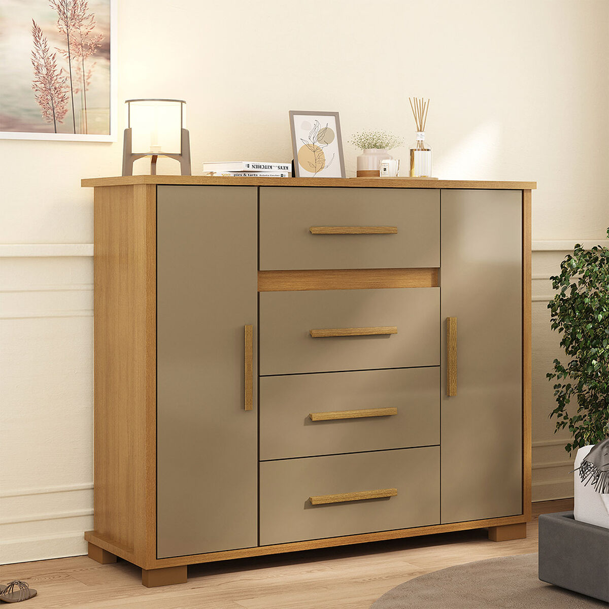 C&oacute;moda Di Poretti Design Kyra 4 Cajones 2 Puertas Caf&eacute; Oscuro