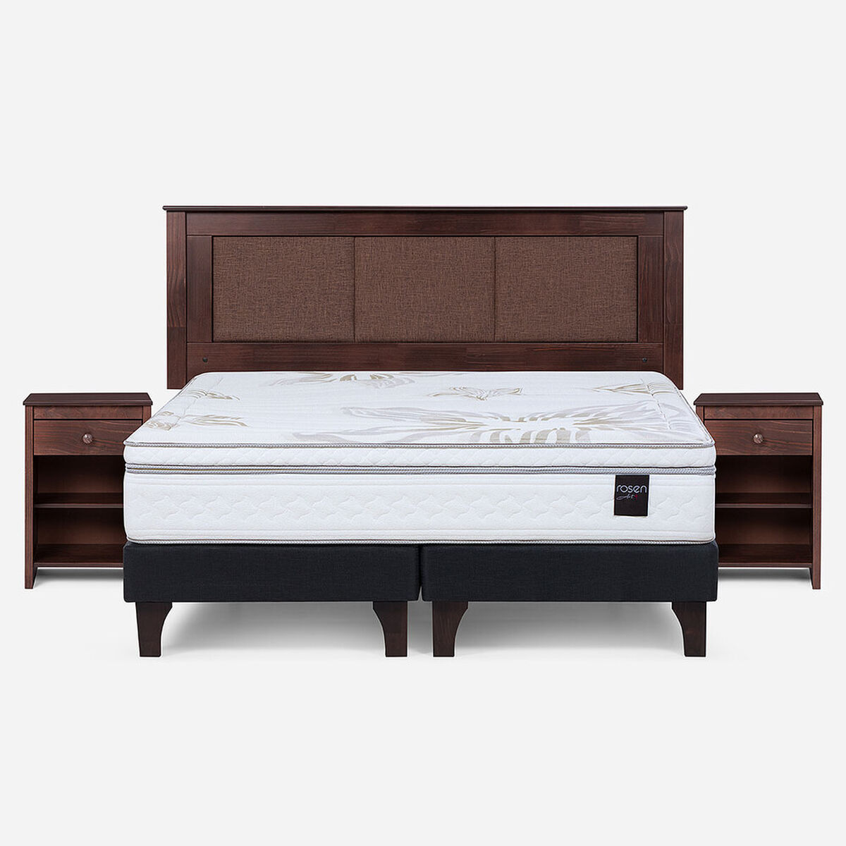 Cama Europea Rosen King Art 4 + Respaldo + Velador Rachel Chocolate