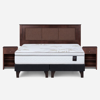 Cama Europea Rosen King Art 4 + Respaldo + Velador Rachel Chocolate