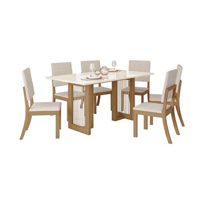 Juego de Comedor Home Mobili June 6 Sillas Blanco Off Rústico