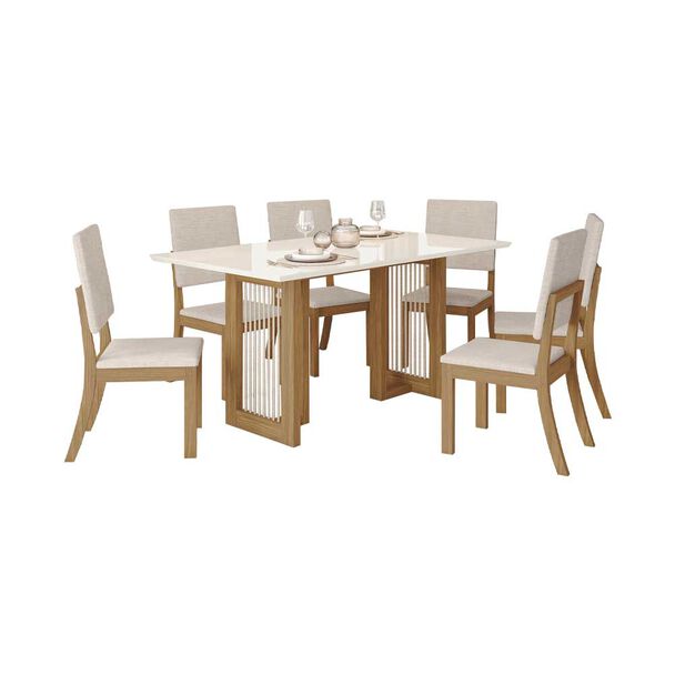 Juego de Comedor Home Mobili June 6 Sillas Blanco Off Rústico