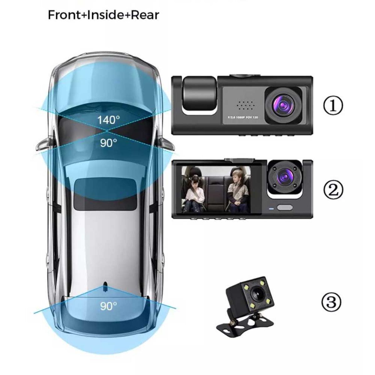 Cámara para Auto Levo D3 Frontal, Interior y Trasera HD