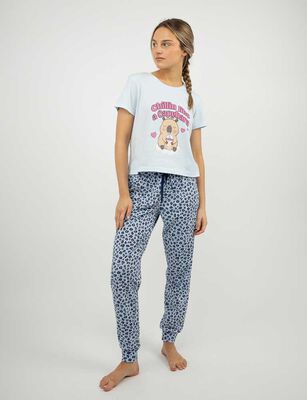 Imagen 2 del producto Polera de Pijama Con Estampado Manga Corta Mujer Icono Celeste