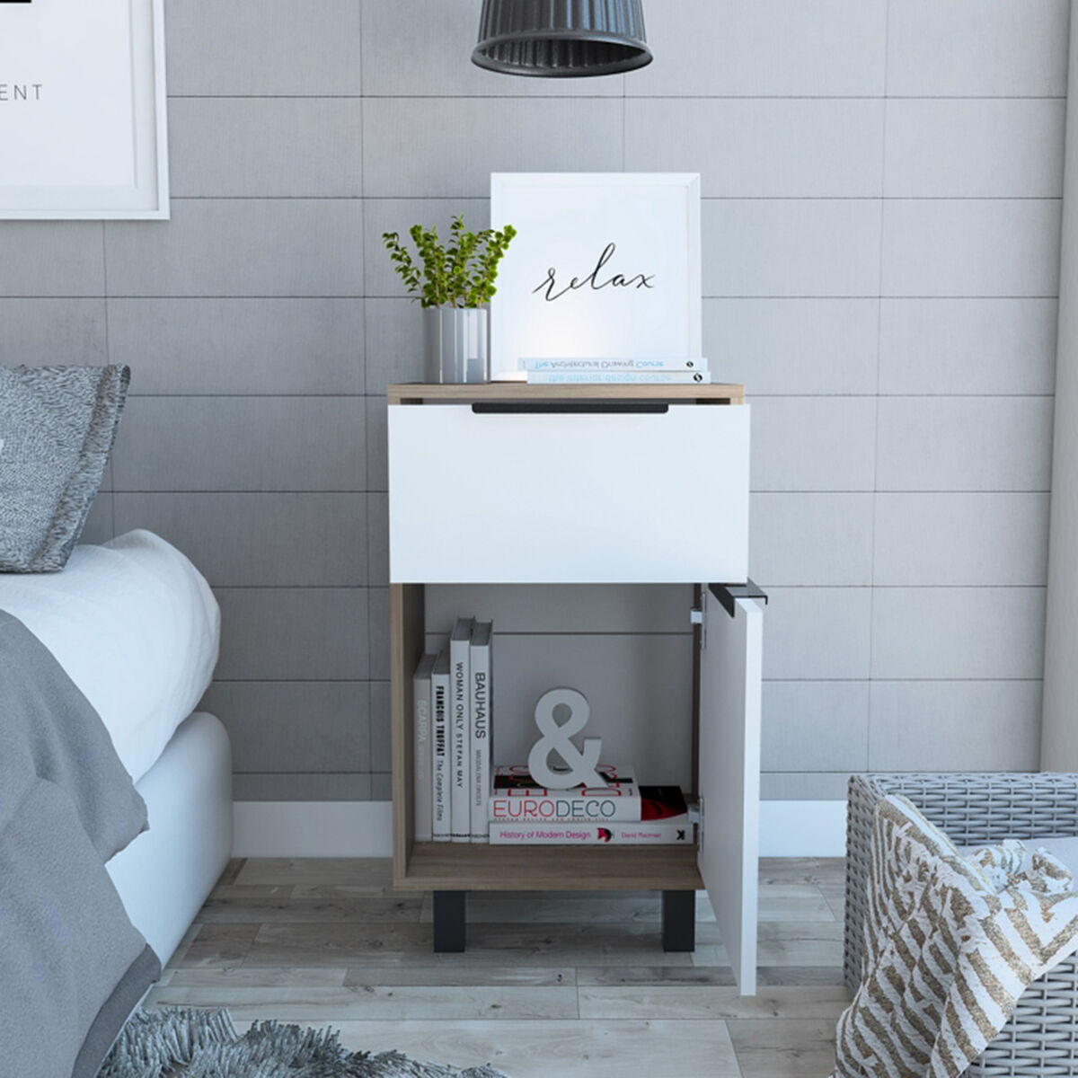 Velador TuHome Kaia 1 Cajón Miel/Blanco