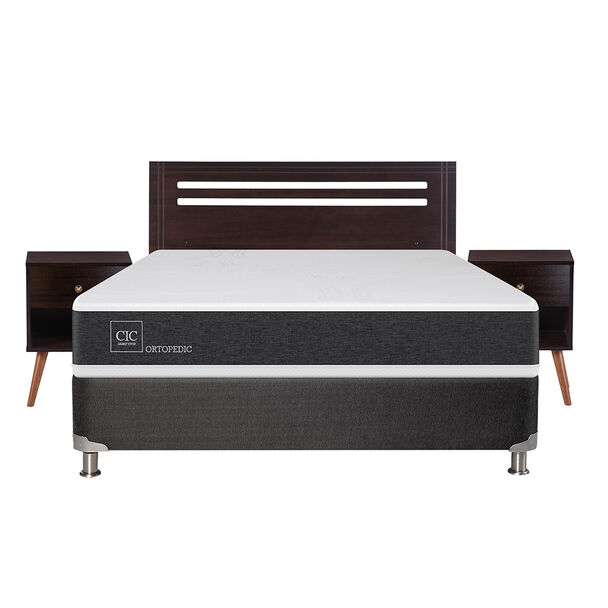 Box Spring CIC 2 Plazas New Ortopedic + Respaldo + 2 Veladores New Munich