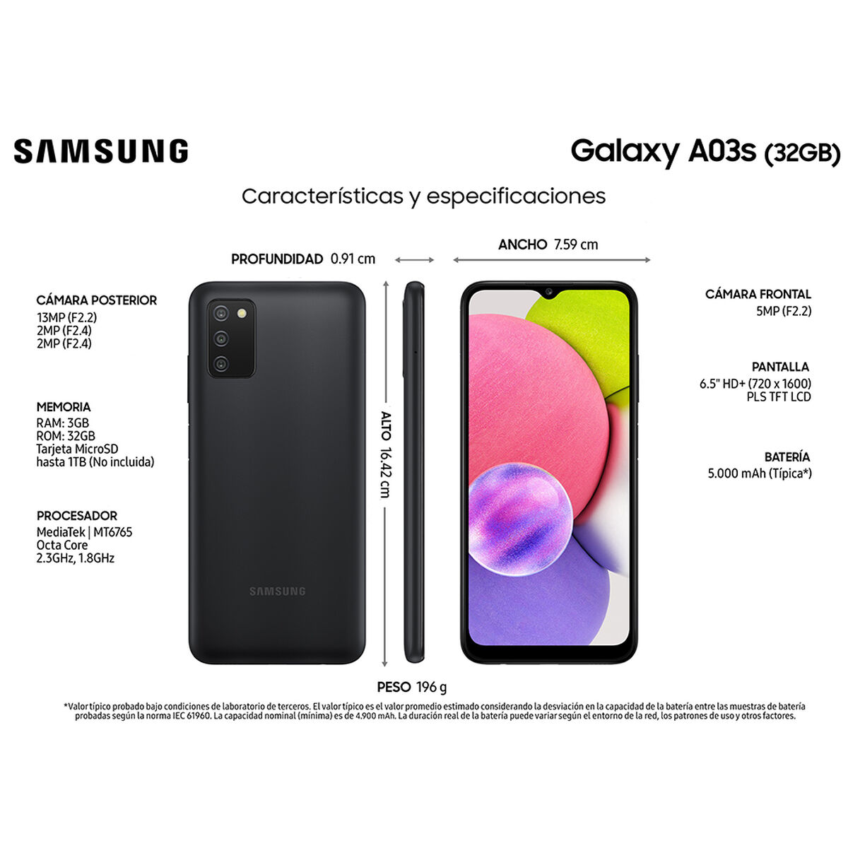 Celular Samsung Galaxy A03s 32GB 6,5" Negro Liberado