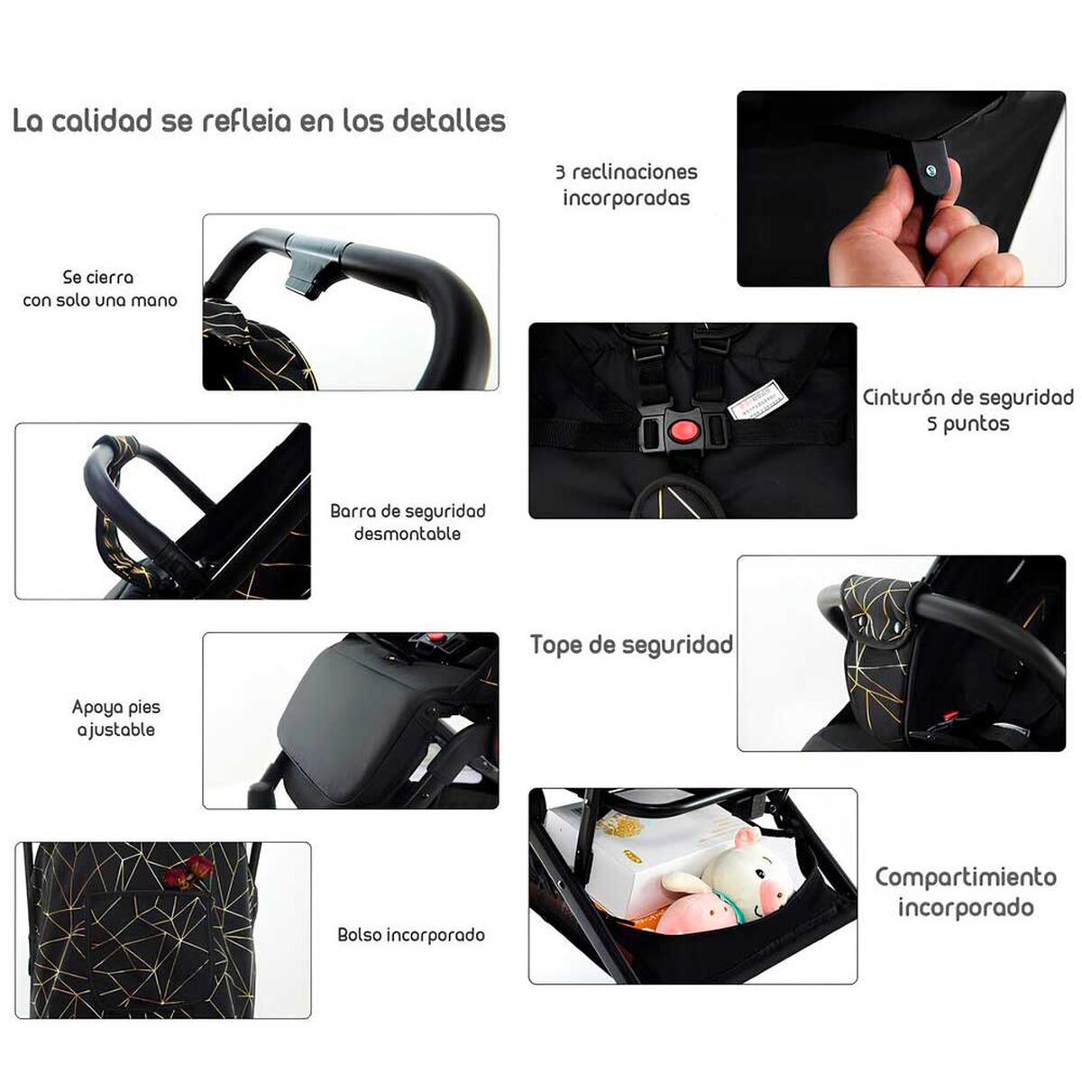 Coche de Paseo Últra Compacto con Accesorios LuBabycas Black
