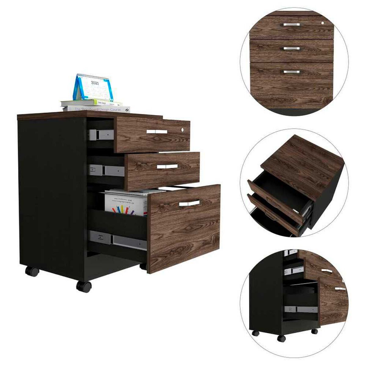 Mueble Archivador TuHome Home Office 3 Cajones Negro Soft Co&ntilde;ac