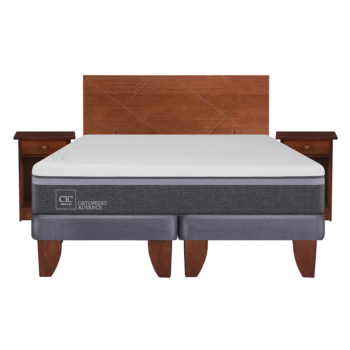Cama Europea CIC Base Dividida 2 Plazas Ortopedic Advance + Respaldo + 2 Veladores New Villarrica