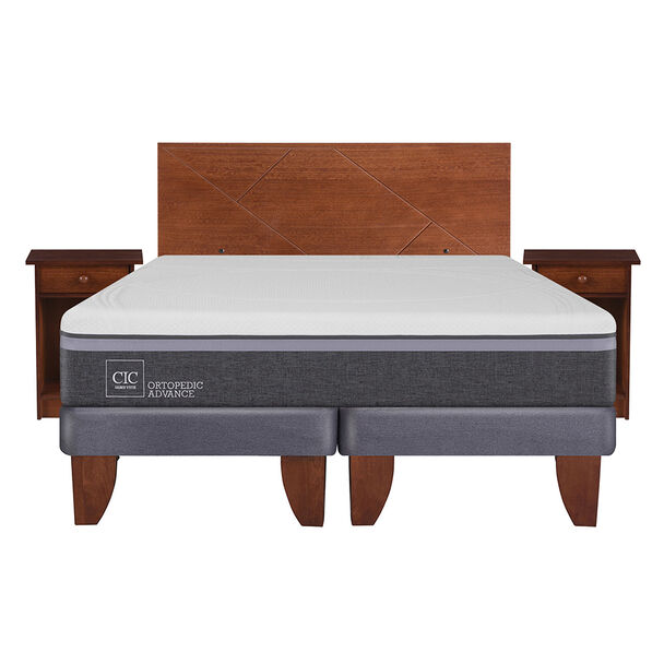Cama Europea CIC Base Dividida 2 Plazas Ortopedic Advance + Respaldo + 2 Veladores New Villarrica