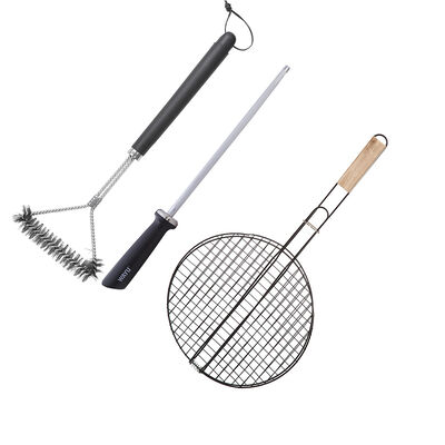Imagen 1 del producto Set Parrillero Wayu Rejilla Redonda + Espada Afiladora + Cepillo