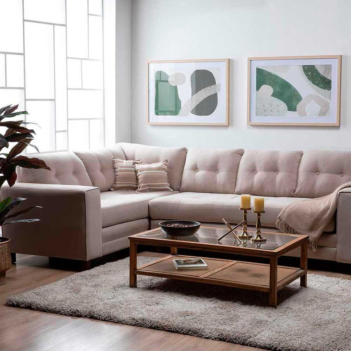 Sof&aacute; Seccional Izquierdo Living Factory Dubai 5 Cuerpos Beige