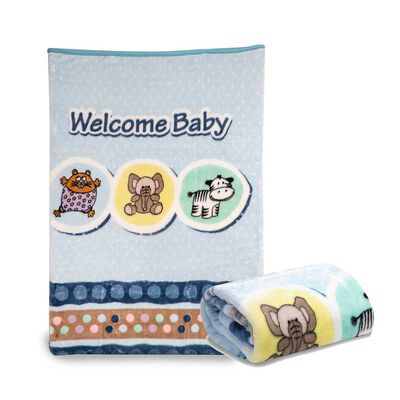 Frazada Reversible Bebe Animalitos Celeste Bebesit