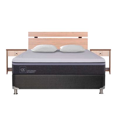 Box Spring CIC 2 Plazas Ortopedic Advance + Respaldo + 2 Veladores Olmo + 2 Almohadas