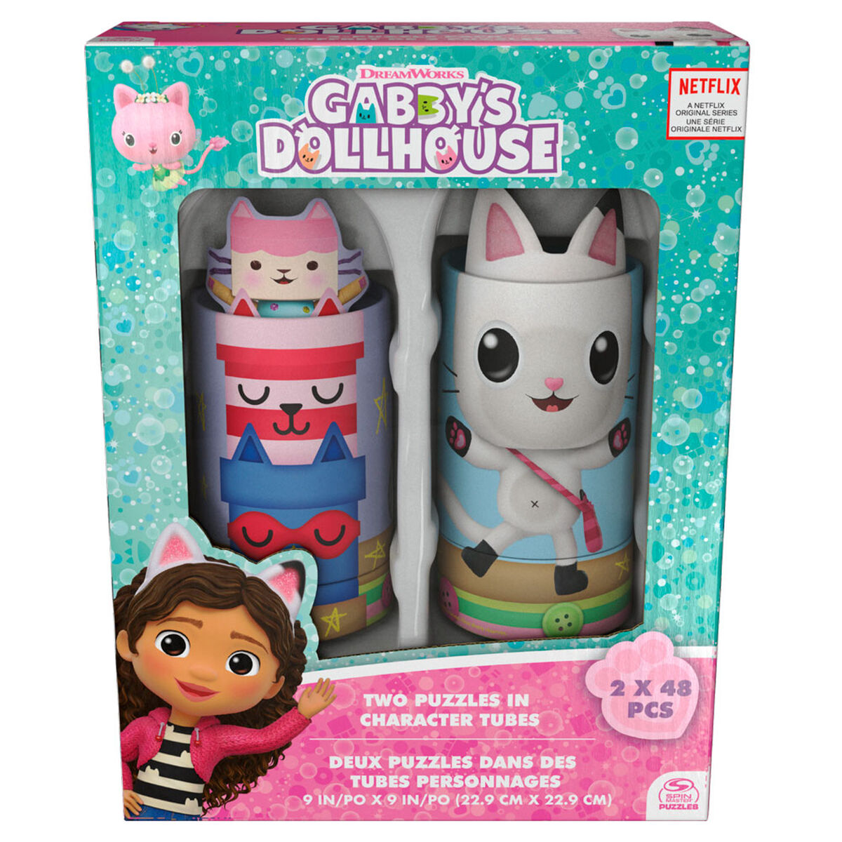 Set de 2 Puzzles en Gatitubos 48 Piezas Gabby y la Casa de Muñecas