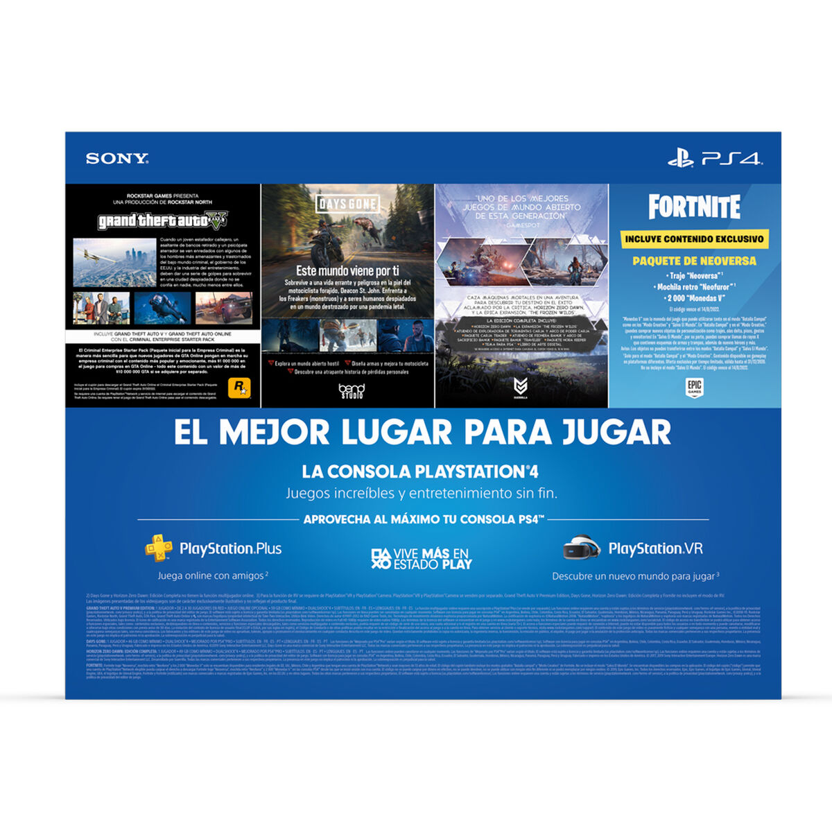 Bundle Mega Pack PS4 Slim 1TB + Control Dualshock4 + 3 Juegos + Cupón Fortnite Voucher