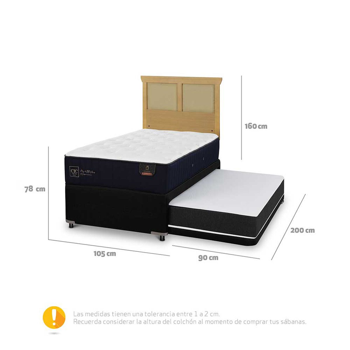 Cama Nido CIC 1,5 Plazas Premium + Respaldo Torino Mostaza