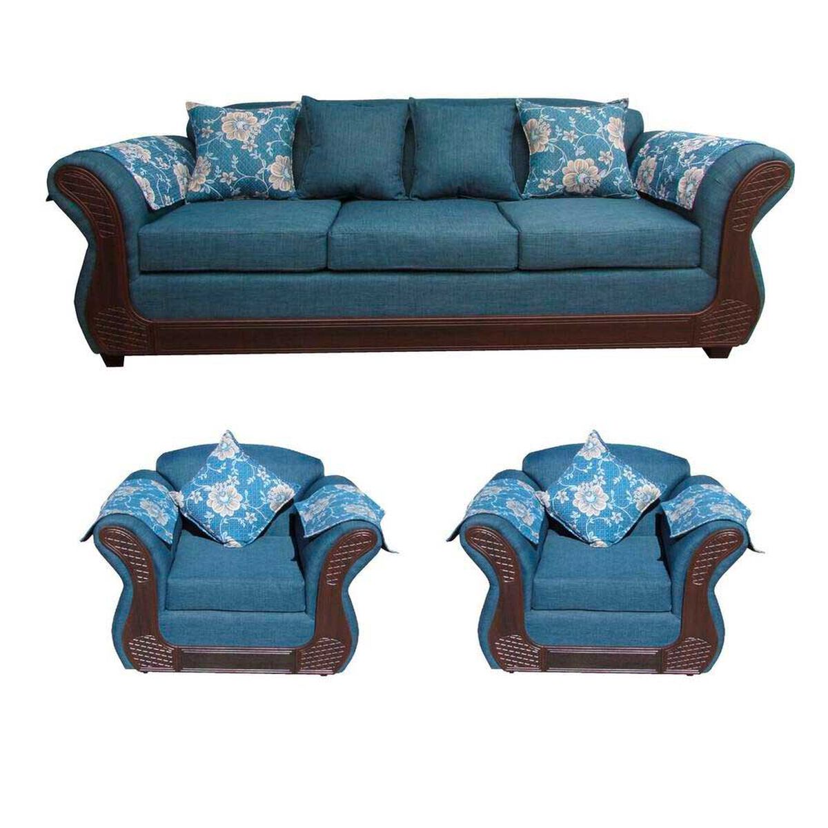 Juego de Living Almore Irlanda Sof&aacute; 3 Cuerpos + Dos Sillones 1 Cuerpo Azul