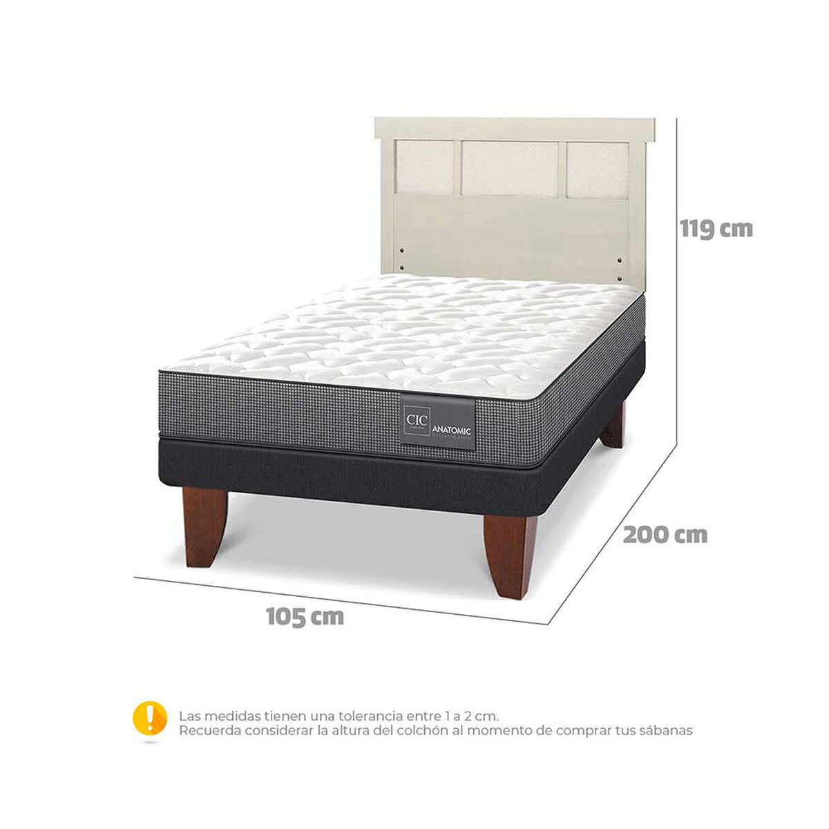 Cama Europea CIC 1,5 Plazas Anatomic + Respaldo Dublin Alpino