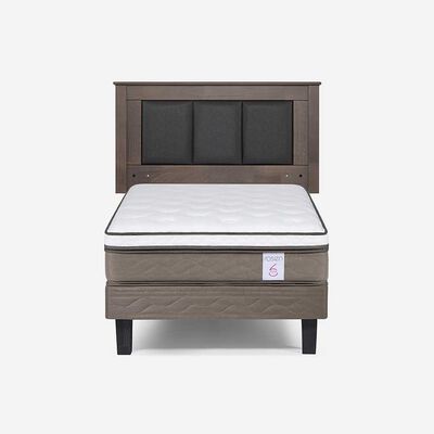 Cama Europea Rosen 1,5 Plazas New style 6 + Respaldo Rachel Gris
