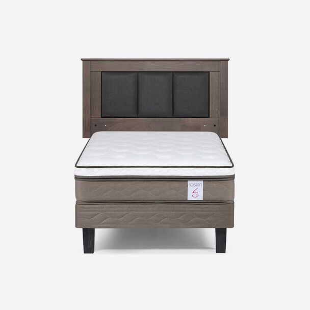 Cama Europea Rosen 1,5 Plazas New style 6 + Respaldo Rachel Gris