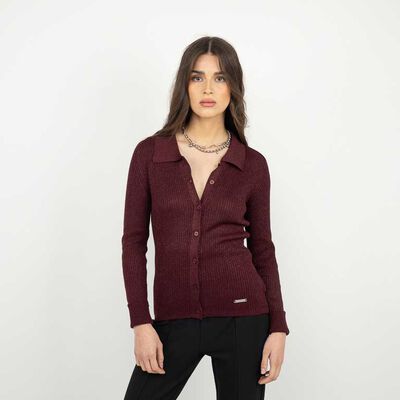 Sweater Mujer Soviet Burdeo, Negro, Silver